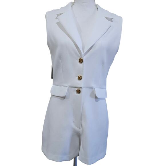Zara White Blazer Style Romper Sleeveless Button Front Size S - Picture 5 of 5